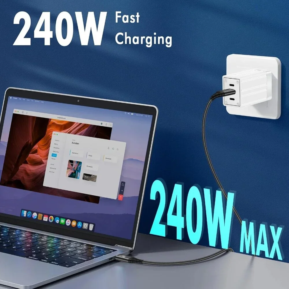 Thunderbolt 5 Cable 3.3ft USB 4 High Speed USB-C 120Gbps Bandwidth 240W PD3.1